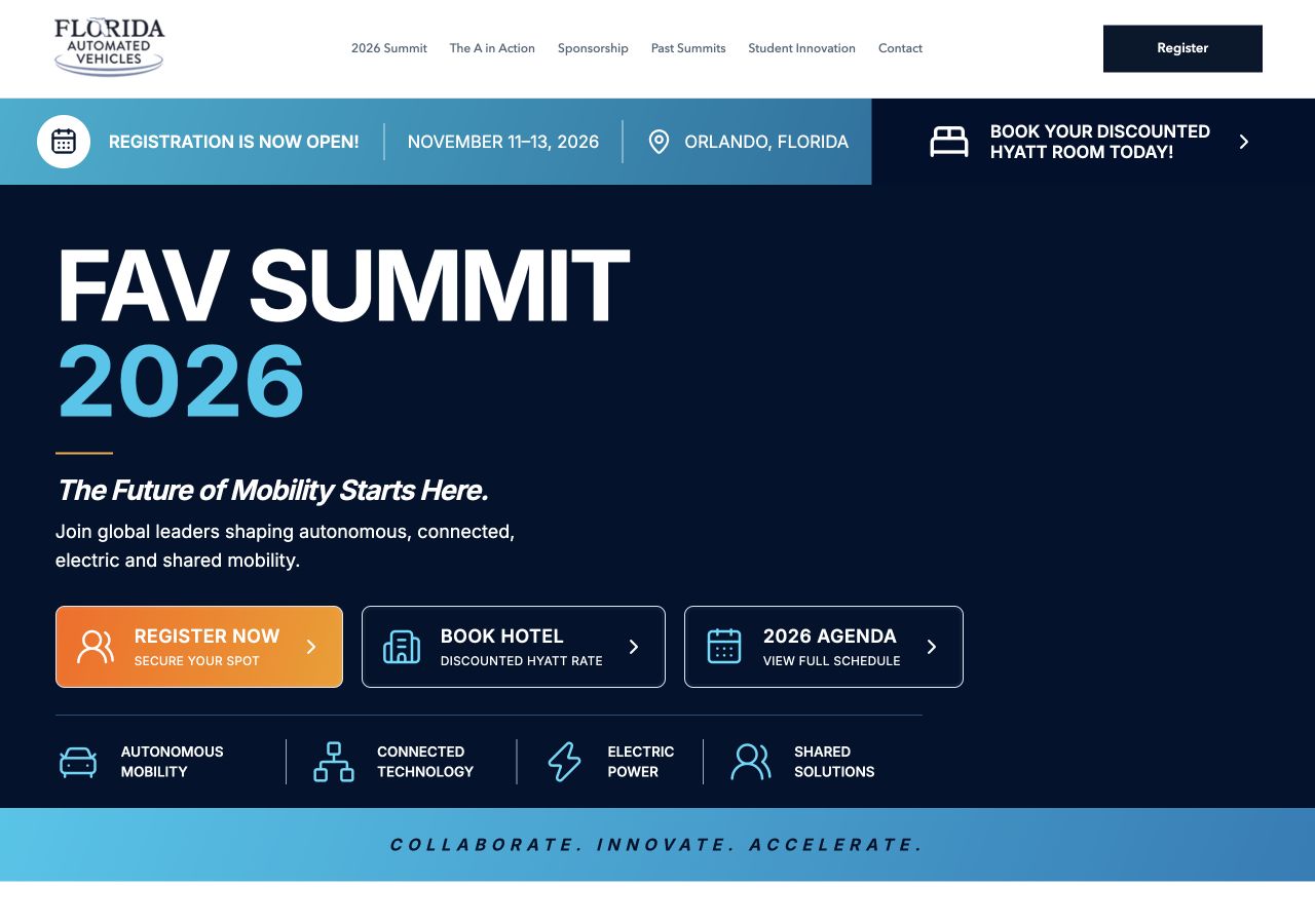 FAV Summit website as shown in a live browser capture.