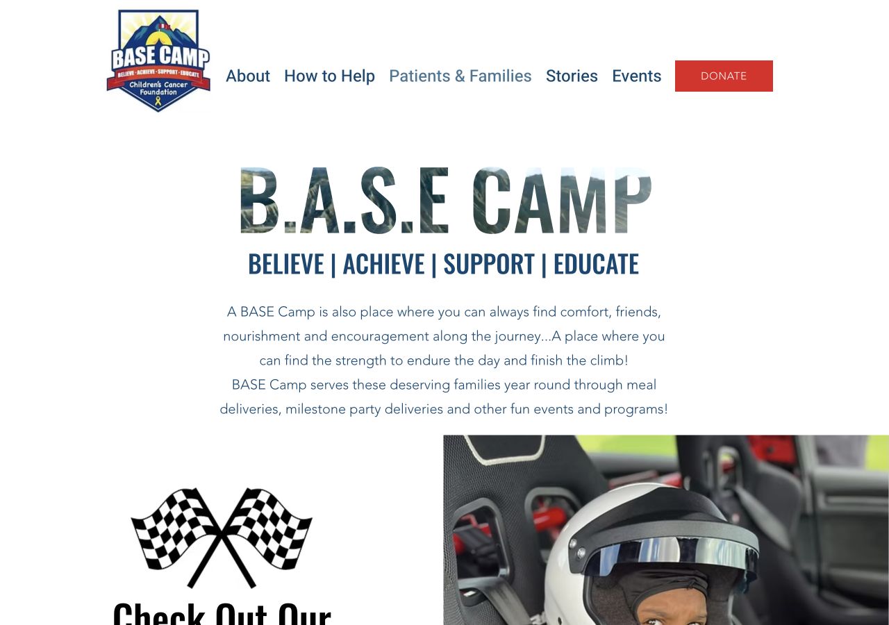 BASE Camp programs page, showing family-support programs.